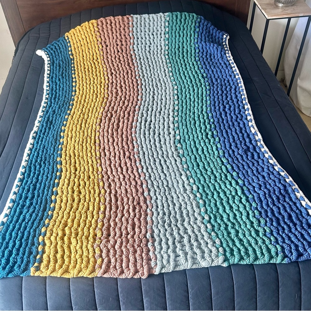 Handmade Colorful Striped Chenille Chunky Knit Afghan Throw Blanket #0815252